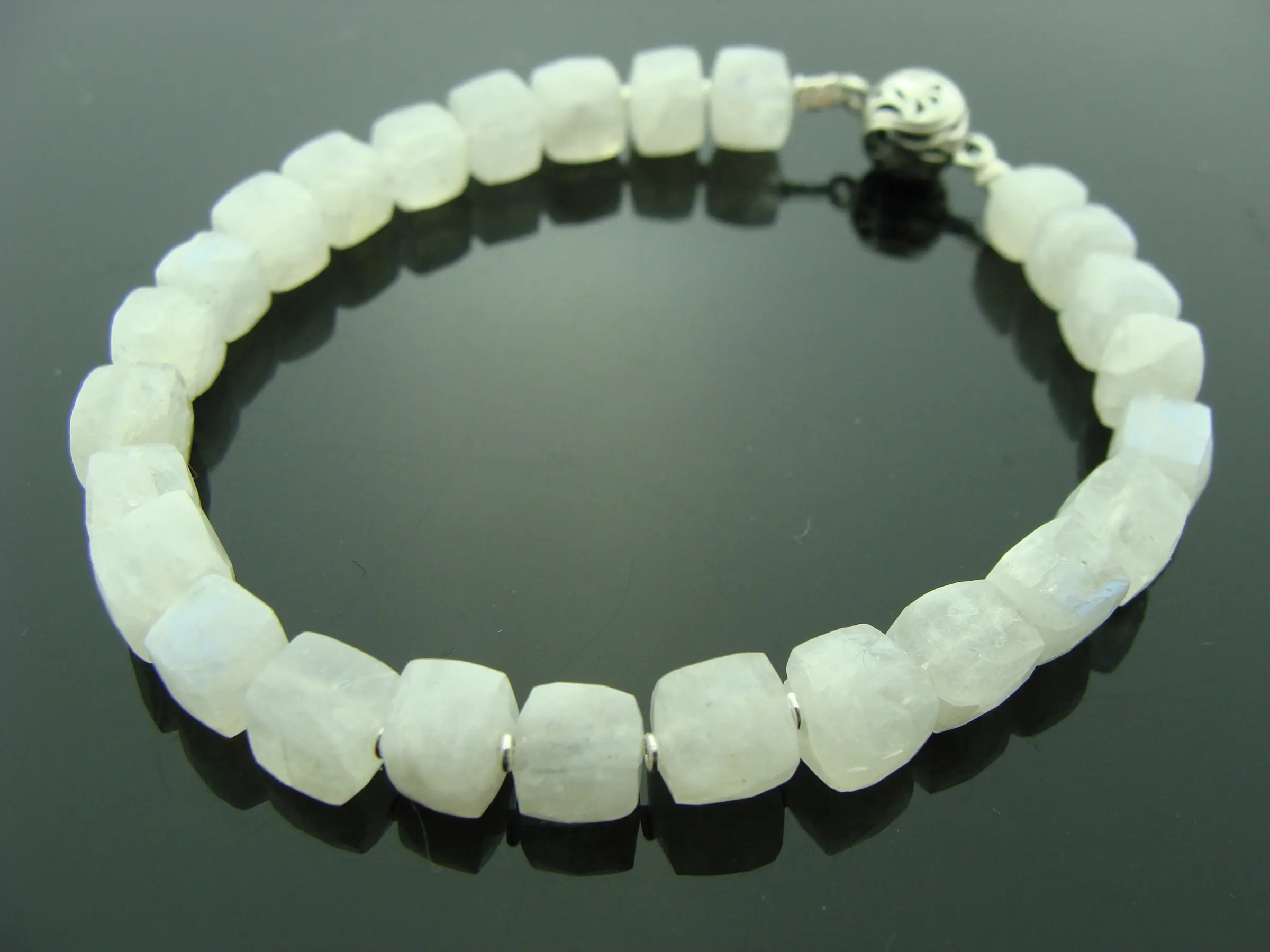 Rainbow Moonstone Bracelet · 925 Sterling Silver ·  Boho Gemstone Jewelry · Handmade Gift for Her