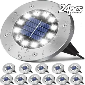 24pcs Solar Ground Lights, Outdoor 12 LED Walkway Lights for Yard, Lawn, Driveway, White and Warm Lights