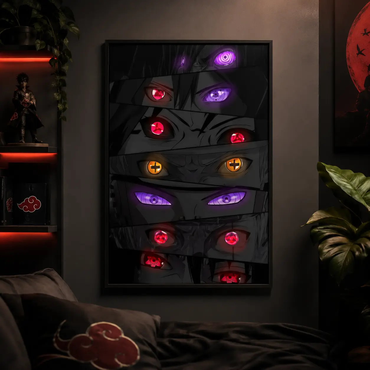Premium Wrapped Fabric Mural - Naruto, Sasuke, Itachi, Madara, Pain 6 Path Power Poster for Gaming Room Home Decor