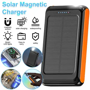 5000mAh Portable Outdoor Waterproof Solar Power Bank, Solar Power Bank, Camping External Backup Battery Pack 5V USB Ports Output, Led Light Flashlight, Portable Power Bank Wireless Charger