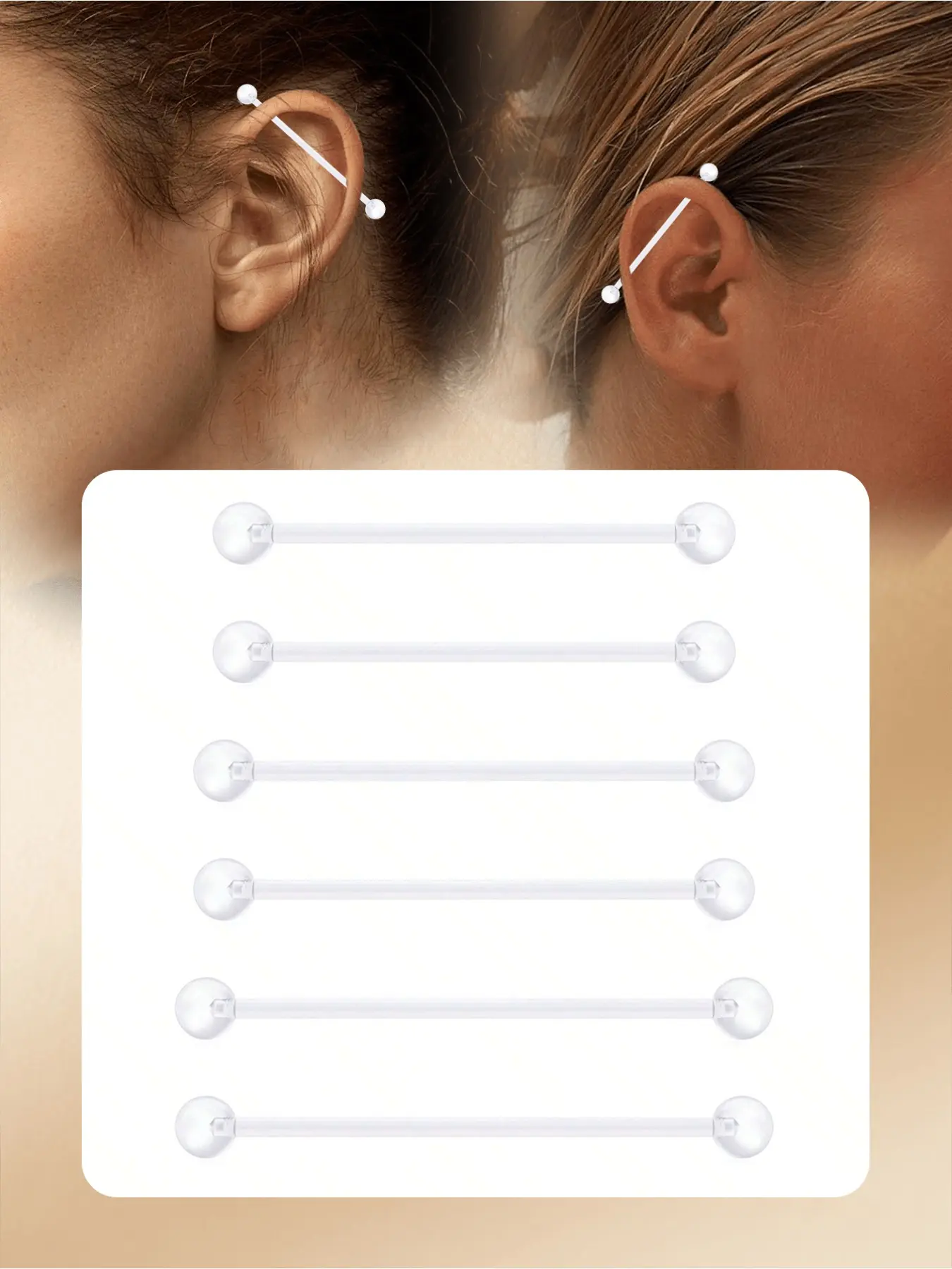 14G Flexible Transparent Bioplastic Industrial Barbell Earrings, Maternity Sports Navel Rings Body Piercing Retainers,  32MM 35MM 38MM