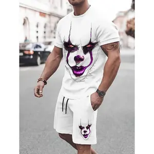 Men's Casual Joker Graphic Tee & Shorts Set - 100% Polyester, Machine Washable, Summer Streetwear with Round Neck T-Shirt and Drawstring Shorts, Relaxed Fit Clothing | Bold Pattern Outfit | Smooth Texture