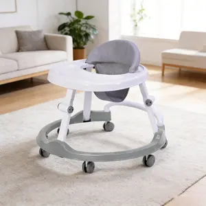 Baby Walker & Activity Center,  Foldable Infant Walker with Extra Large Snack Tray, Mute Anti-Rollover Design for Baby Boys Girls,  Foldable Baby Activity Chair, Grey