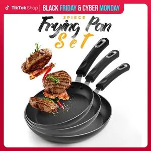 【Haul Deal】Utopia Kitchen 3 - Piece Non-Stick Frying Pan Set – Includes 8", 9.5", & 11" Pans with Induction Bottom Durable Nonstick Coating, Handle for Comfort, & Dishwasher Safe! Aluminium Ceramic Cookware Cooking