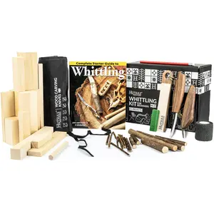 Hutsuls K.37 Wood Carving Kit for Beginners - Pre-Sized Basswood Carving Blocks & Sticks for 15 Projects, All-in-One Wood Whittling Kit for Beginners, Includes Wood Whittling Book for Beginners Kids