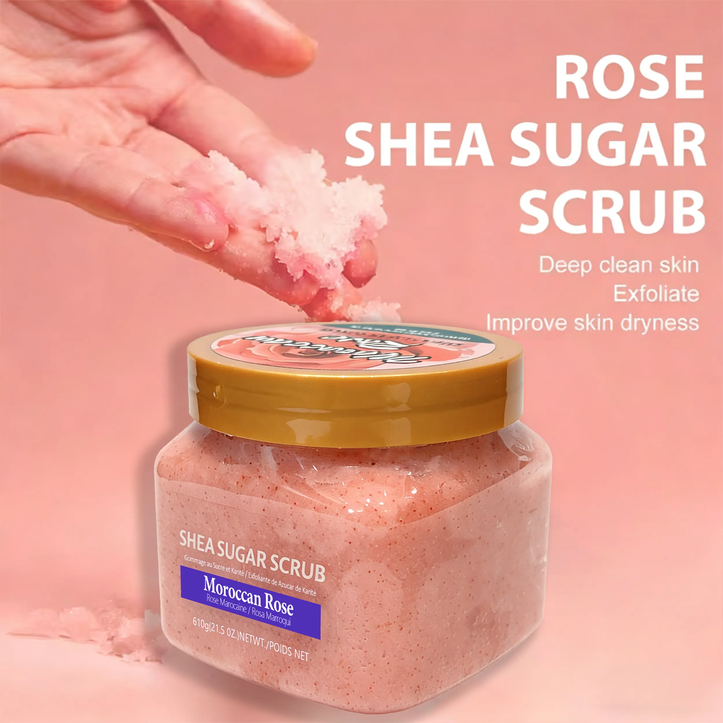 Scented Sugar Scrub with Plant-Based Squalane, Hydrating Body Exfoliator for a Radiance Boost, Botanical Body Care for All Skin Types, 610 g, Cleanser, Gentle Exfoliate, Deep Cleansing, Use Before/Aft, Pre/Post Bath, Dry/Oily Skin Ok