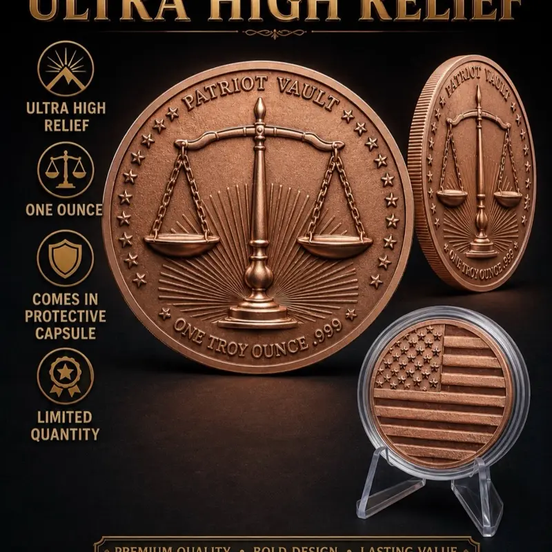 Ultra High Relief Copper Round Patriotic Design! Limited Mint!