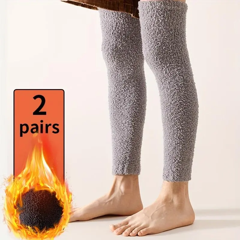 Women's 2 Pairs Black Knee-High Thigh High Socks, Thick Plush, One Size, Unisex Look, Knee & Leg Support, Energy-Saving Warmth, Winter Cold-Weather Ready, Hand Washable