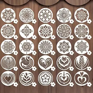 25 Piece Mandala Cookie Coffee Molds, Reusable Bread Templates for Yeast Decoration, Artistic Cake Decorating Tools, Baking Moulds