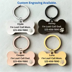 Stainless Steel Personalized Dog Pet tags Double Side Engraved ID Dog Cat Tag