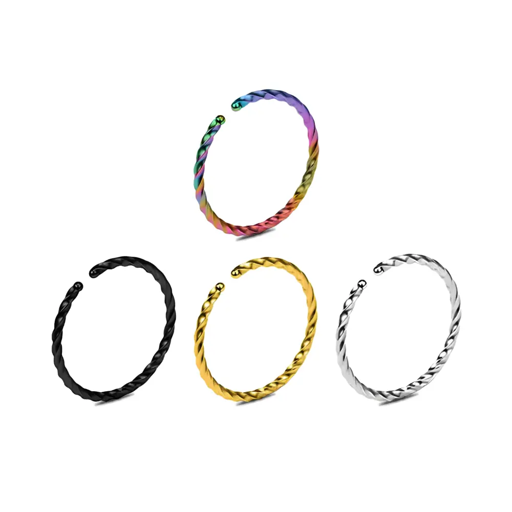 HERVAY 20G/8MM Nose Hoop Ring Stainless Steel Rolling White Gold & Black Finish Unisex Piercing Jewelry for Nose Rook Helix Daith Belly Tragus
