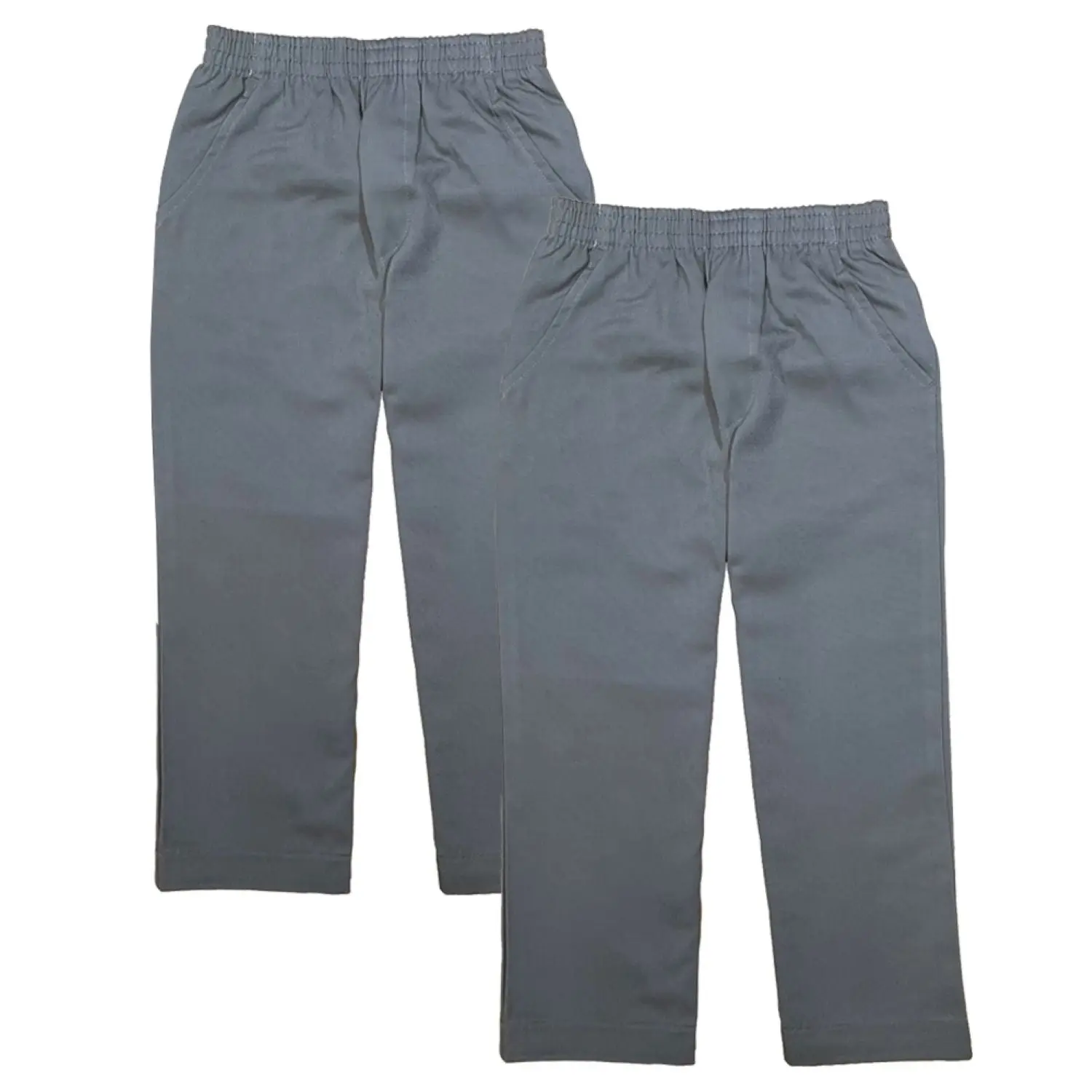 unik Boys' Solid Color Full Stretch Casual Wear All Elastic Waist Pull-on Uniform Pants, Ages 4-16, 2-Pack (BU03), Solid Colors