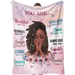 [Mother's Day Gift] Summer Vibes Insipirational Throw Blanket, Soft Fleece Blanket with Inspirational Positive Thoughts and Quotes for Bedroom, Printed on One Side with a Plain White Back, Halloween Thanksgiving Christmas Gift