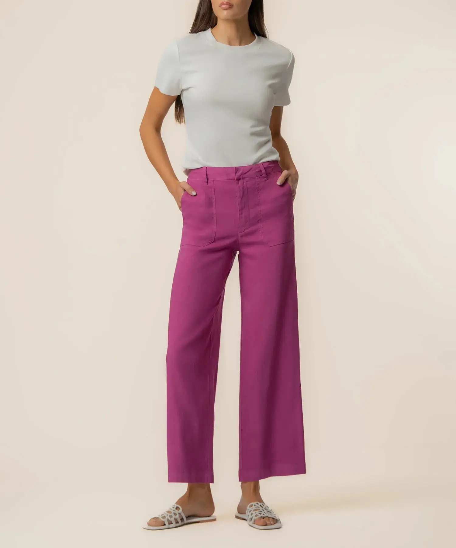 Topaz Linen Wide Leg Pant - Magenta
