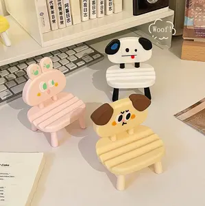 Cute Animal Phone Stand for Desk, Mini Chair Cell Phone Holder, Kawaii Desktop Phone Stand for iPhone & Android, Adjustable Cartoon Phone Dock for Home Office Decor Folding Cellphone