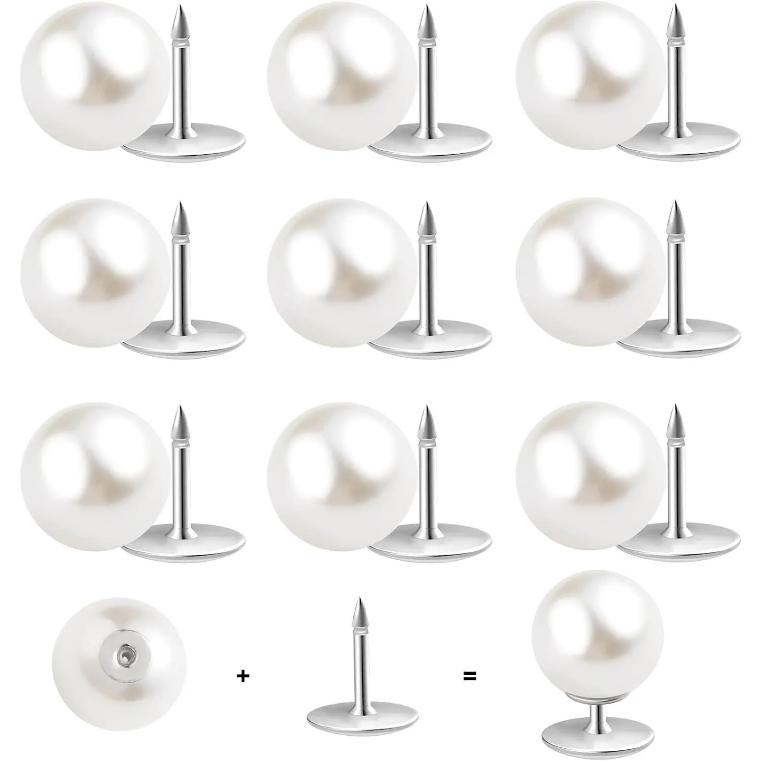 10 Sets Pearl Buttons No Sew Buttons Pearl Brooch Pins Fixed Pins No Tool Removable Reusable for Shirt Blouse Dress Sweater Shawl,for Women (10mm)