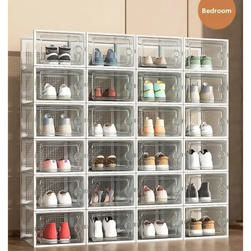 Shoe storage boxes, Shoe organizer, 6-piece sets, Collapsible shoe boxes, made of transparent material with lids, foldable stackable containers, ideal for organizing sneakers and saving space in entryway, Clear stackable drawers