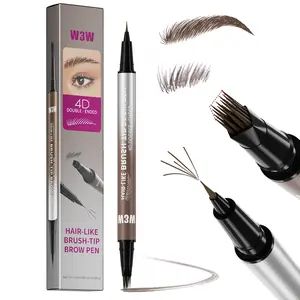 W3w Dual-Ended Brush Eyebrow Pencil, Waterproof Sweatproof, Wild 4D Realistic, 2-In-1 Liquid Eyebrow Pen, Long-Lasting Makeup Tool