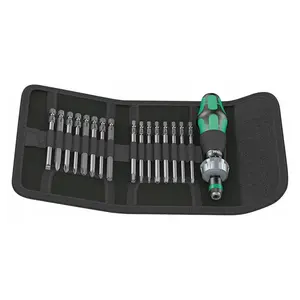 Wera 05051040001 Ratcheting Screwdriver Handle with Assorted Bits, 17 Piece