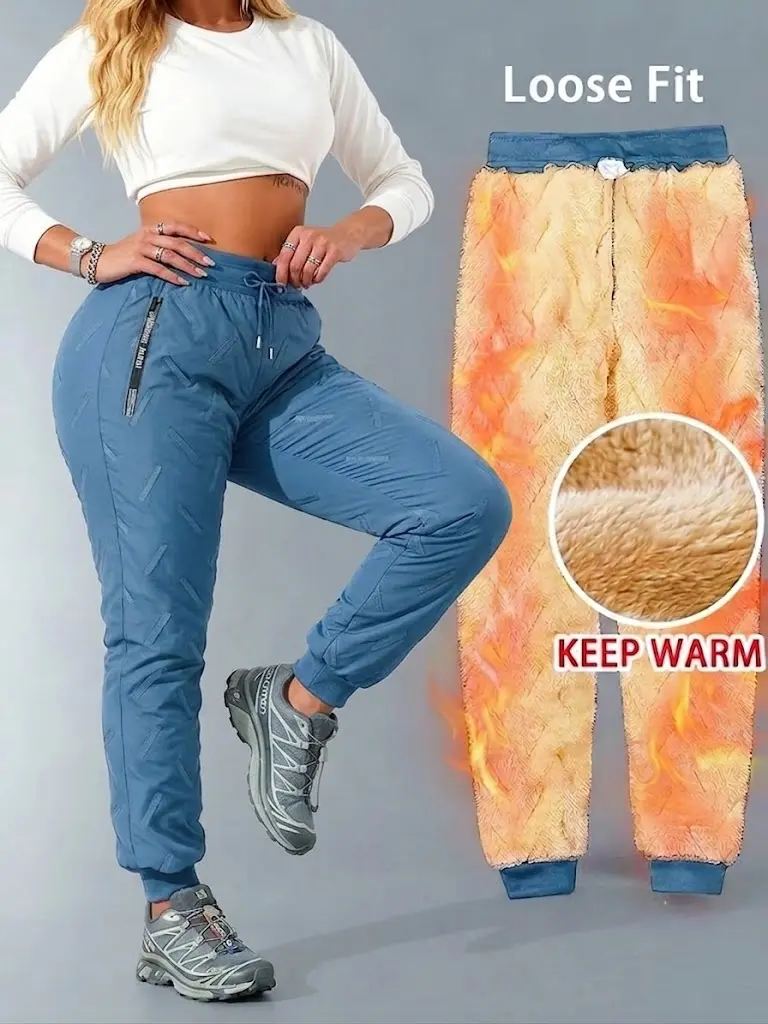 Women’s fleece-lined winter pants | waterproof thermal warm joggers | slim-fit insulated cold-weather trousers for outdoor hiking, skiing, and everyday wear | not bulky, fits all body types — women’s clothing