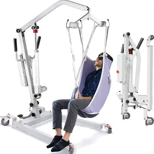 Electric Foldable Patient Lift - Transfer Lift for Home Use, Floor & Fall Elderly Chair Lift, 400lb Weight Capacity with U-Sling, Hydraulic Full Body Transfer for Home, White, Installation Free