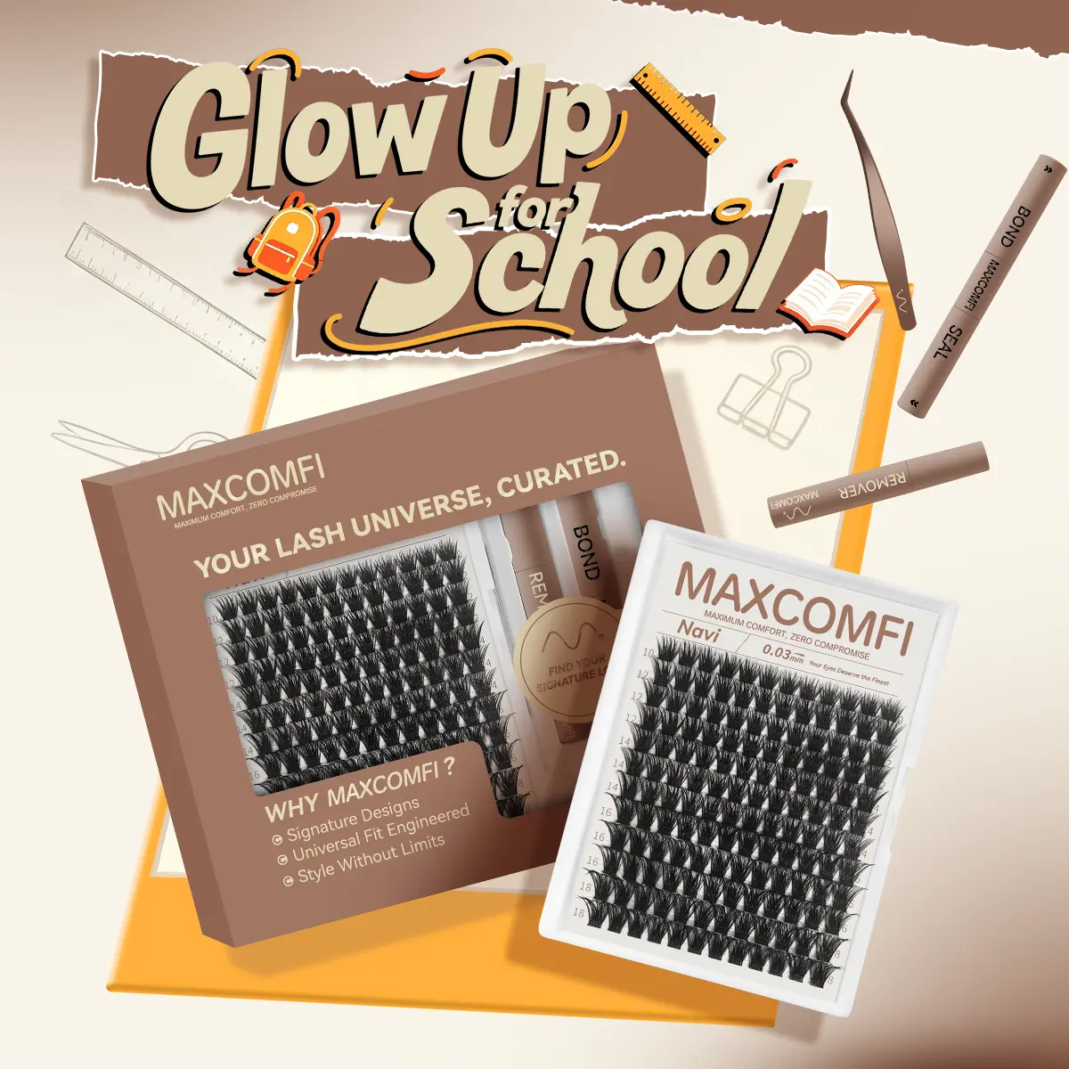MaxComfi Navi Lash Clusters, Voluminous DIY Lash Extensions with a Soft Thin Band, Long-Lasting, Waterproof and Beginner-Friendly, Lash Cluster, Cluster Lashes, Makeup Cosmetic Eyelashes,back to school