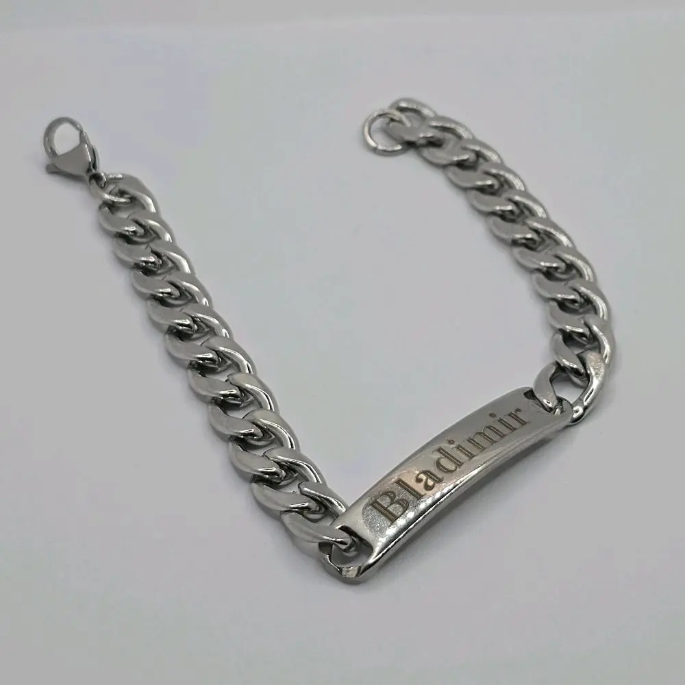Custom Name Cuban Chain Bracelet for Men, 9-Inch Stainless Steel ID Jewelry with Personalized Engraving, Custom Name Bracelets & Bangles, Cuban Style Bracelets & Bangles, Engravable Bracelets & Bangles