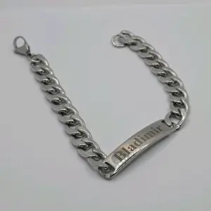 Personalized ID Bracelet Cuban Style Stainless Steel 9 Inch