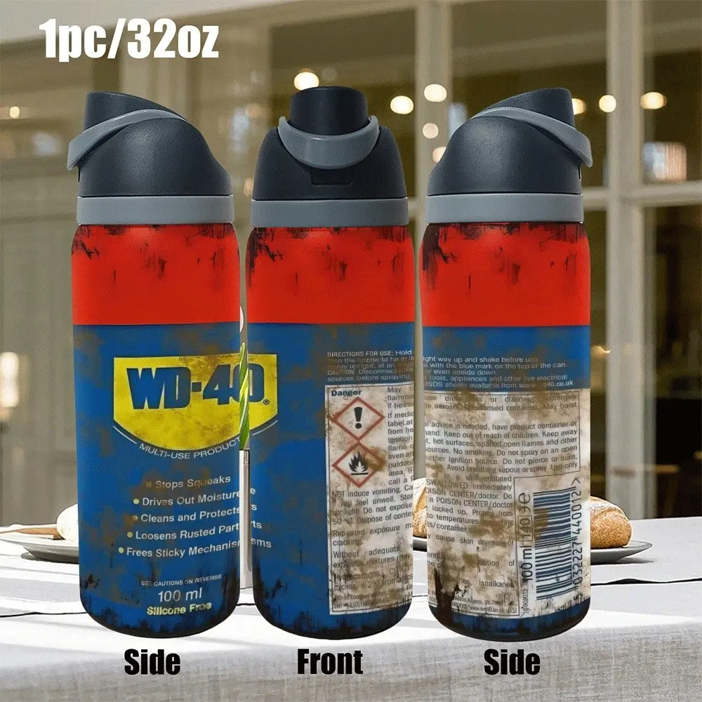 1pc 32oz Stainless Steel Insulated Cup, Vacuum Flask, Thermal Flask, Wd40 Design, Water Bottles, Insulated Travel Cup, Stainless Steel Tumbler, Ideal for Camping, Hiking, Outdoor Adventures, Perfect Gift for Birthdays and Holidays