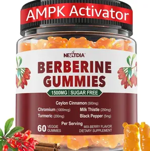 Berberine Gummies Supplement 1500mg, Natural GLP-1 Support + Ceylon Cinnamon, Chromium, Milk Thistle, Turmeric, AMPK Activator for Women & Men, Berberine HCl from Indian Barberry, Sugar Free, 60 Count