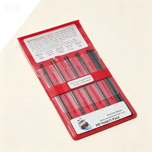 Pinless Scroll Saw Blades Heavy Duty Variety Pack Five Dozen Reusable Precision Cutting Tools for Woodworking Smooth Curved Cuts Durable T-Shank Fit