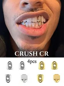 CRUSH CR 18K Gold Plated Hollow Open Face Tooth Caps for Women Content Creators Mirror-Like Polished Finish Tooth Gem Ideal for Aesthetic, Music Festivals, Themed Parties, Night Outings, TikTok Photoshoots, Club Nights