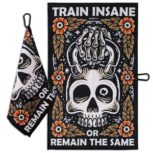 RokFit Gym & Golf Towel – Multi-Use, Quick-Dry, Durable Utility Towel with Bold Graphic and Carabiner Clip (Train Insane or Remain The Same)