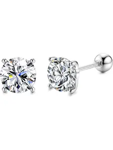 Moissanite Stud Earrings 1/2/3ct, D Color Vvs1 Clarity, Gold Plated, Hypoallergenic, Sterling Silver for Women, Solitaire Earrings