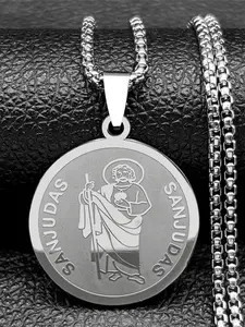 SAINT JUDAS Medal Pendant Necklace for Women Men Stainless Steel Silver Color Catholicism San Juda Chain Daily Wear Necklace