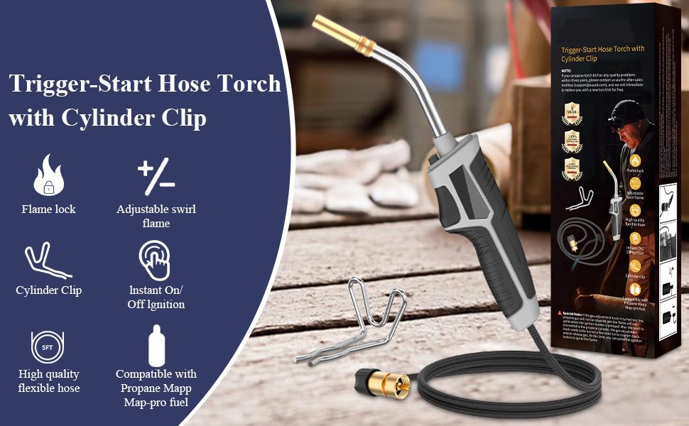 Propane Torch Kit Trigger Start 5' Long Hose Mapp Gas Torch with Included Holster Adjustable Flame Torch Kit,Soldering Torch for Welding Soldering Brazing Propane Torch Kit Trigger Start 5' Long Hose Mapp Gas Torch with Included Holster Adjustable Flame Torch Kit,Soldering Torch for Welding Soldering Brazing