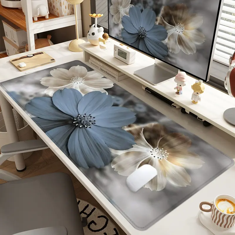 1pc Extra Large Tricolor Flowers Mouse Pad Artistic Desk Pad, Desk Mat, Computer Keyboard Mousepad Desktop Accessories with Non - Slip Rubber Base Durable Stitched Edge Perfect Gift for Home and Office Office Desk Accessories Desk Accessories Decor