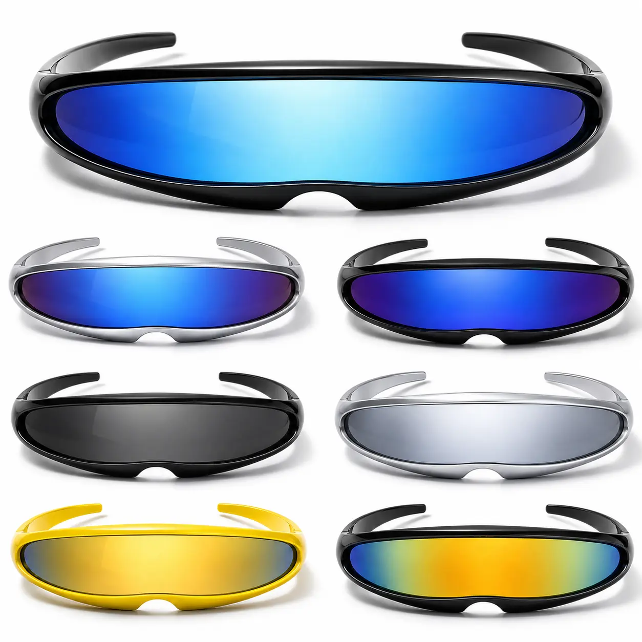 Men's Trendy Futuristic Narrow Punk Cyclops Robotic Sunglasses - Color Mirror Monolens, UV Protection Plastic Frame, Mirrored Shades, Guys Gifts, Mens Gifts, Men's Accessories, Unique Funky Fashion Shades