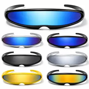 Men's Trendy Futuristic Narrow Punk Cyclops Robotic Sunglasses - Color Mirror Monolens, UV Protection Plastic Frame, Mirrored Shades, Guys Gifts, Mens Gifts, Men's Accessories, Unique Funky Fashion Shades,summerwins