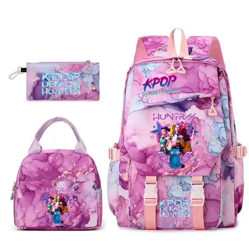 K-Pop 3-PCS Style Backpack for Middle &High School GirlsBack-to-School StudentBookbag: Large Capacity, Weight-Reducing,and Spine-Protective
