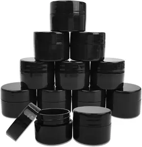 12-Pack 7ML Black Double-Wall Plastic Jars – 0.25oz Containers with Foam-Lined Lids for Lotion, Creams, Lip Balm & Makeup Samples