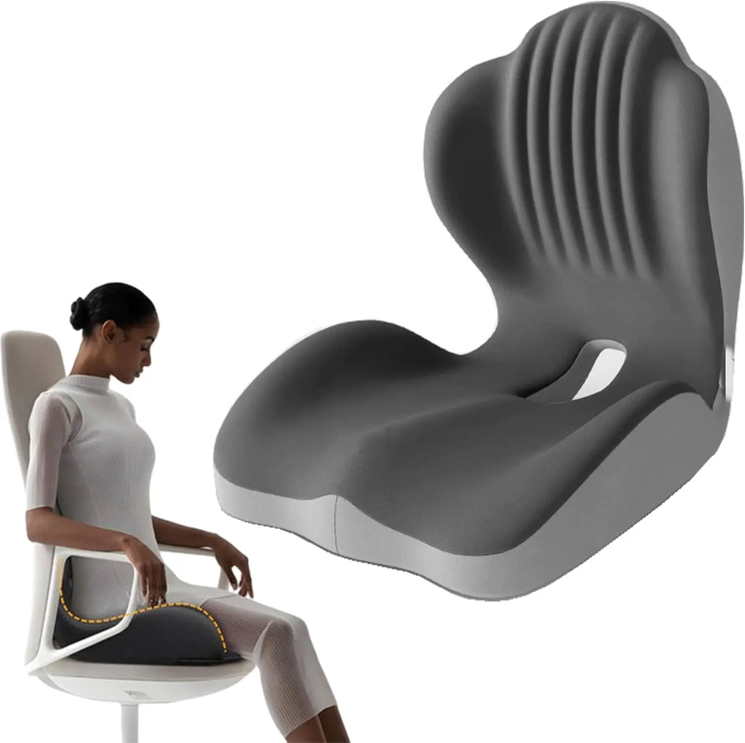 Ergonomic L-Shaped Memory Foam Seat Cushion with Coccyx Cutout - Lumbar Support, Tailbone Pressure Relief, Breathable Car-Friendly Seat Cushion for Office Chairs, Car Interiors, Car-Friendly Seat Cushions