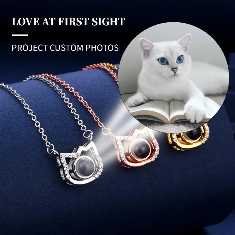 L&M Photo-Customized Projection Jewelry| Cute 3D Cat Head Necklace Sterling Silver Cat Head Necklace  Micro-Carved Photo Projection Necklace - Hidden Detailgifts for gf gifts for your mom gifts for girlfriend gifts for mom mom gift,custom gift necklace