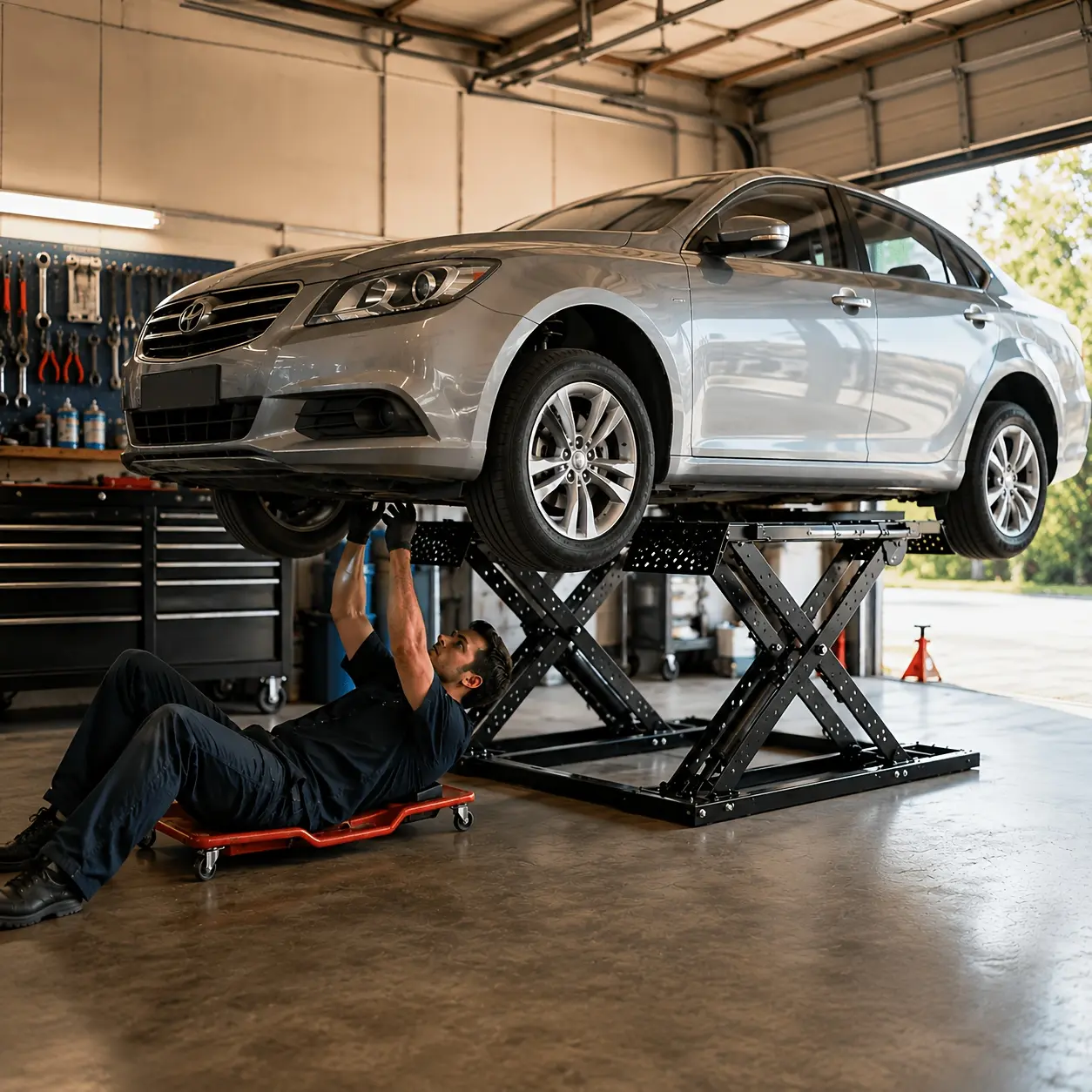 LUXOAK Portable Car Lift Hydraulic Scissor Auto Lift 5000LBS 7000LBS Capacity Low Profile Vehicle Lift For Garage Workshop Automotive Maintenance