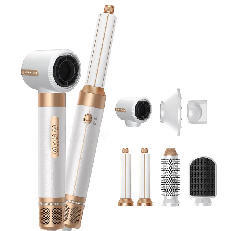 7-in-1 Hair Hot Air Brush Kit, Interchangeable Attachments for Curling, Straightening, Volumizing, Black Thermal Brush Blow Dryer with Diffuser thermal brush blow dryer diffuser curly hair thermal brush blowout hair dryer hair diffuser diffuser hair dryer