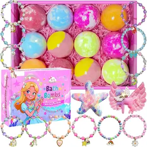 P-TBT029  Bath Bombs for Kids Girls with Surprise Toys Inside, 12pcs Handmade Fizzies Spa Bath Bomb with Jewelry Toys Inside Gifts for Girls Birthday, Christmas, Bubble Dry Skin Moisturize Bath Ball