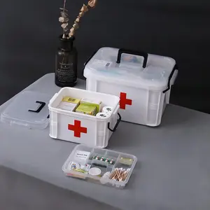 1pc Home First Aid Kit, Dual-Layer Storage Box, Portable Handheld Medical Case with Lid, No Installation Required, Emergency Kit