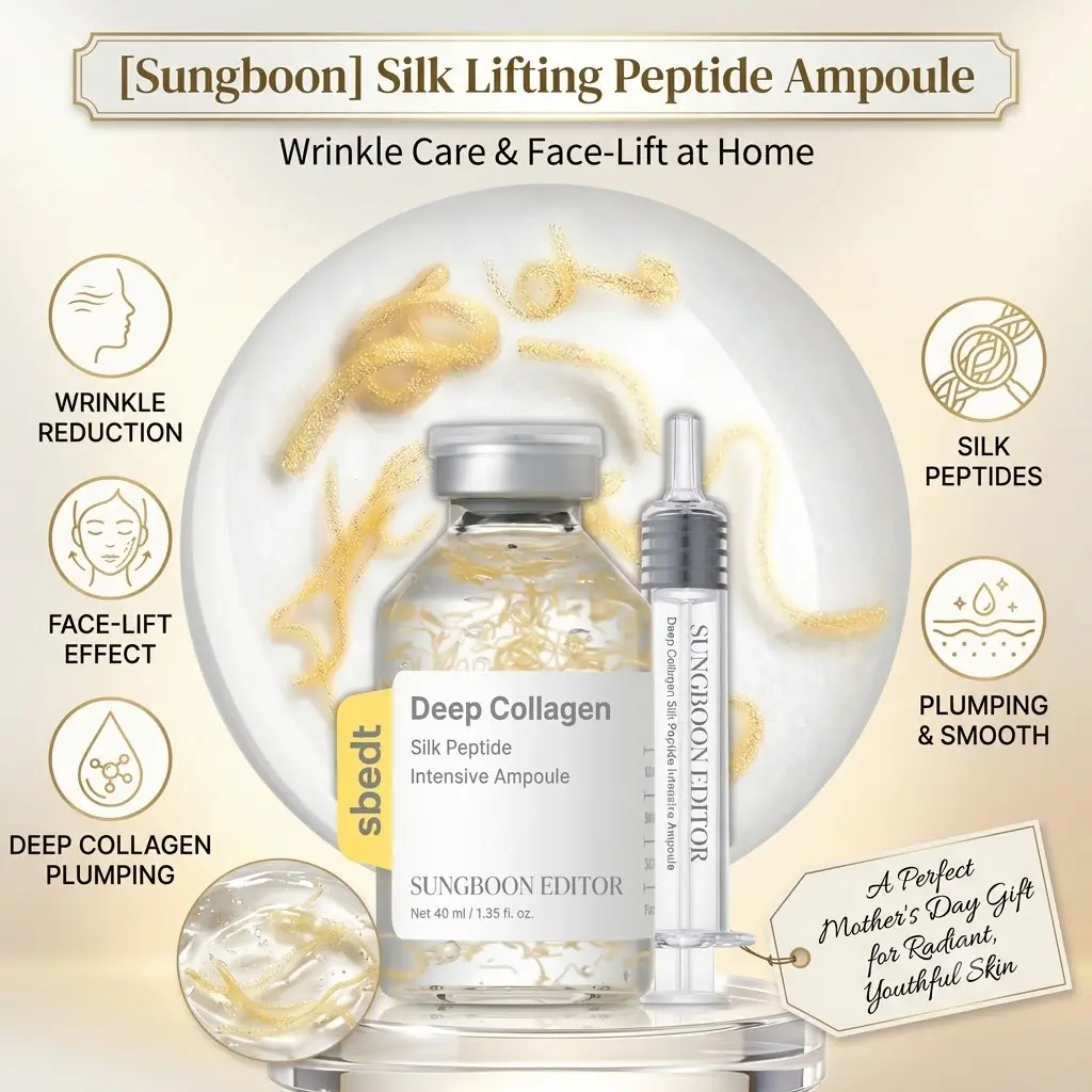 [Sungboon] Silk Lifting Peptide Ampoule (40ml) - Korean Anti-Aging Skincare Serum, Wrinkle Care, Face-Lift at Home, Peptides & Deep Collagen for Plumping, Smoothing, Mothers' Day Gift