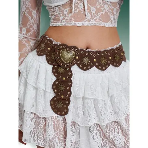 Women's Vintage Western Pattern Heart Belts, Boho Style Buckle Decorative Stylish Cowboy Cowgirl Belt for Daily Party Wear, Fashion Casual Dress Belt for Party, Daily Clothing Decoration, Fashion Vintage Belts