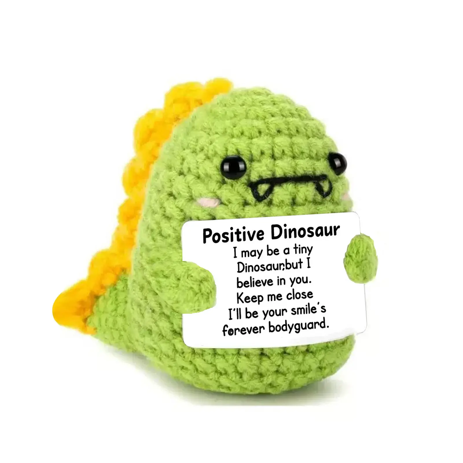 Handmade Dinosaur Plush Toy, Positive Dinosaur with Inspirational Message, Mini Encouragement Gift for Kids and Adults, Cute Desk Decoration, Dinosaur Cuddly Stuffed Animal, Soft Stuffed Dinosaur